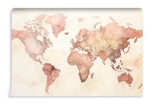 fototapeta mapa swiata akwarela odcienie ziemi