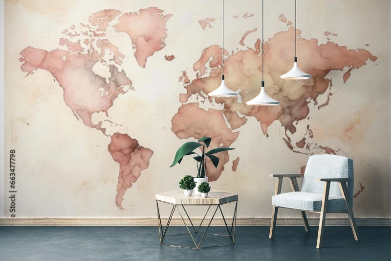 fototapeta mapa swiata akwarela odcienie ziemi
