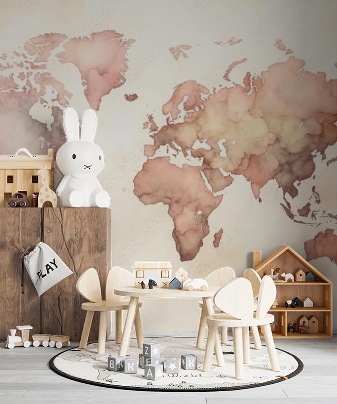 fototapeta mapa swiata akwarela odcienie ziemi