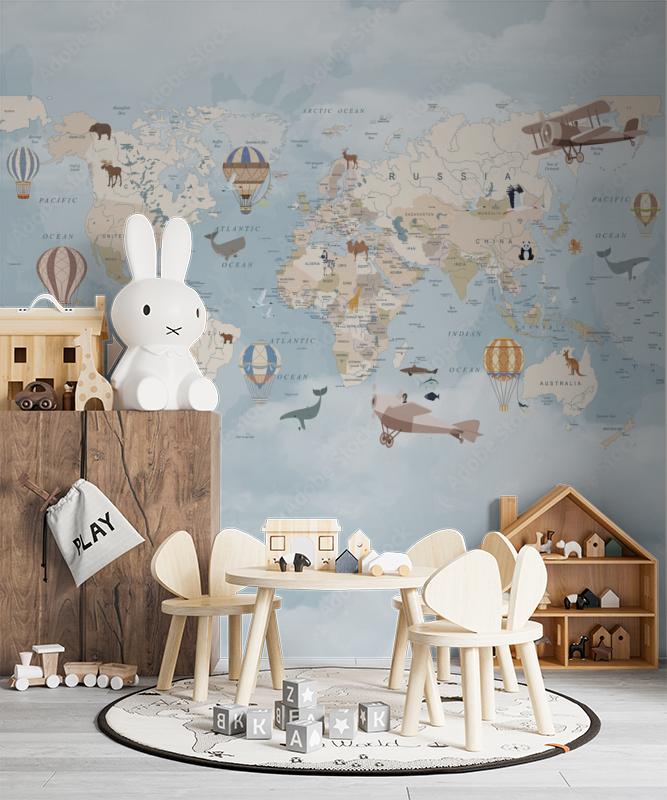 fototapeta mapa swiata na tle chmur