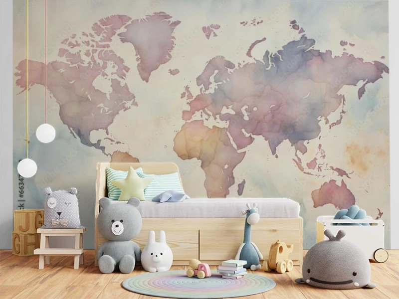 fototapeta mapa swiata w odcieniach pastelowych