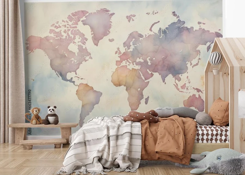 fototapeta mapa swiata w odcieniach pastelowych