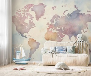 fototapeta mapa swiata w odcieniach pastelowych