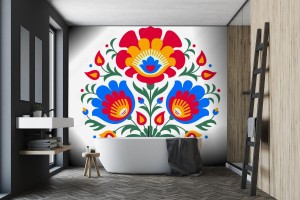 fototapeta okragly wystroj kwiatow ludowych