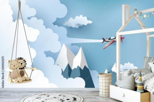fototapeta samolot lecacy nad chmurami i gorami