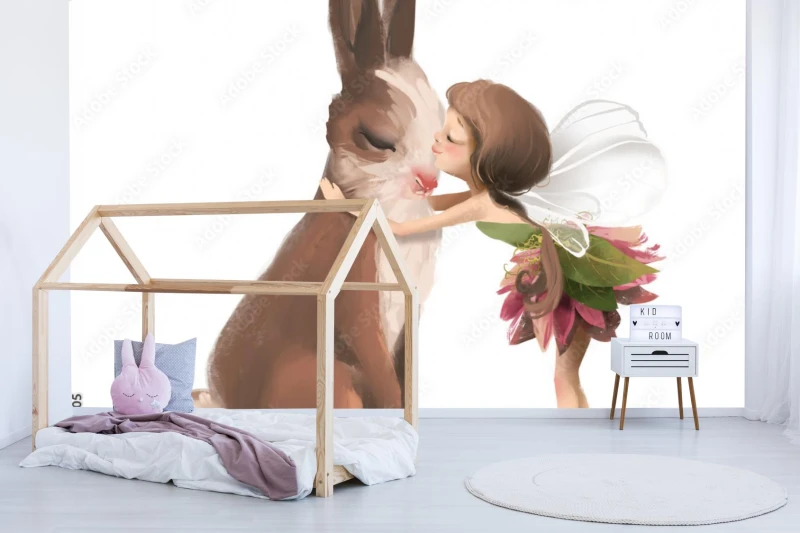 fototapeta slodkie recznie rysowane bajki w kwiecistej sukience calujac