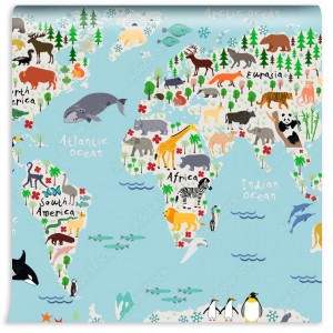 fototapeta zwierzeca mapa swiata dla dzieci i dzieci