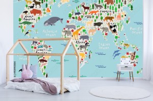 fototapeta zwierzeca mapa swiata dla dzieci i dzieci