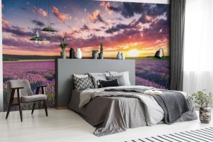 fototapeta kwitnace pola kwiatow lawendy w niekonczacych sie
