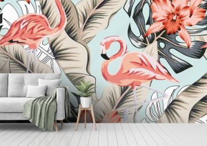 fototapeta tropikalny rozowy flaming kwiaty orchidei b