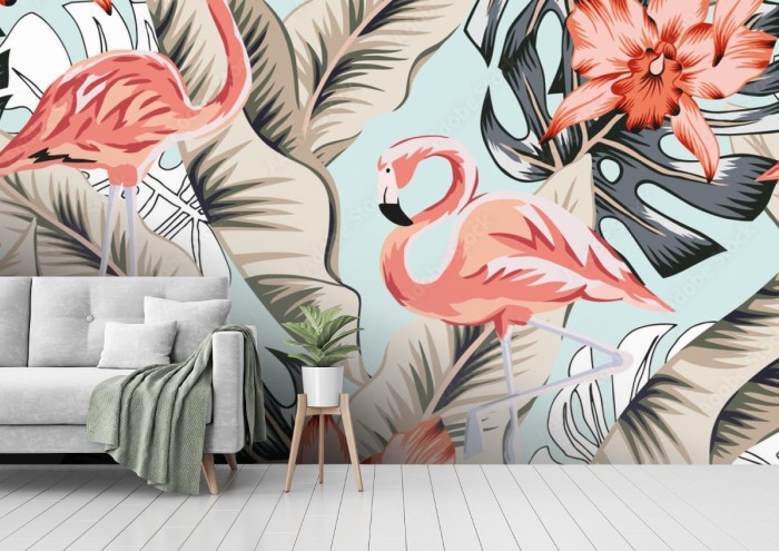 fototapeta tropikalny rozowy flaming kwiaty orchidei b