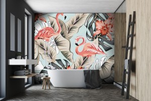 fototapeta tropikalny rozowy flaming kwiaty orchidei b