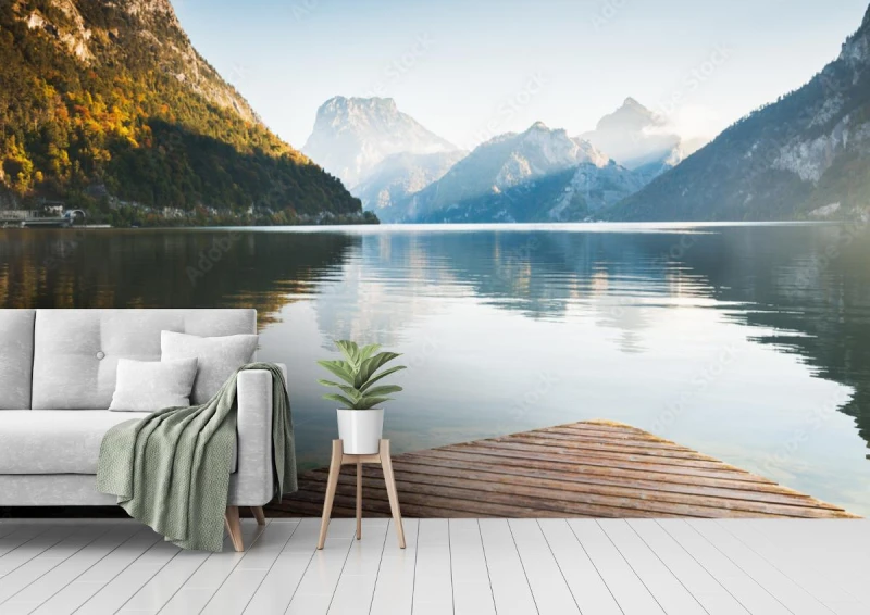 fototapeta piekne jezioro traunsee w austriackich alpach