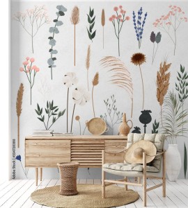 fototapeta rosliny boho piekne recznie rysowane