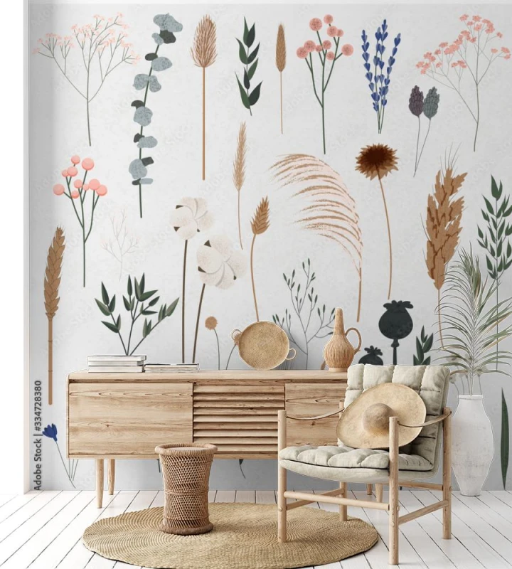 fototapeta rosliny boho piekne recznie rysowane