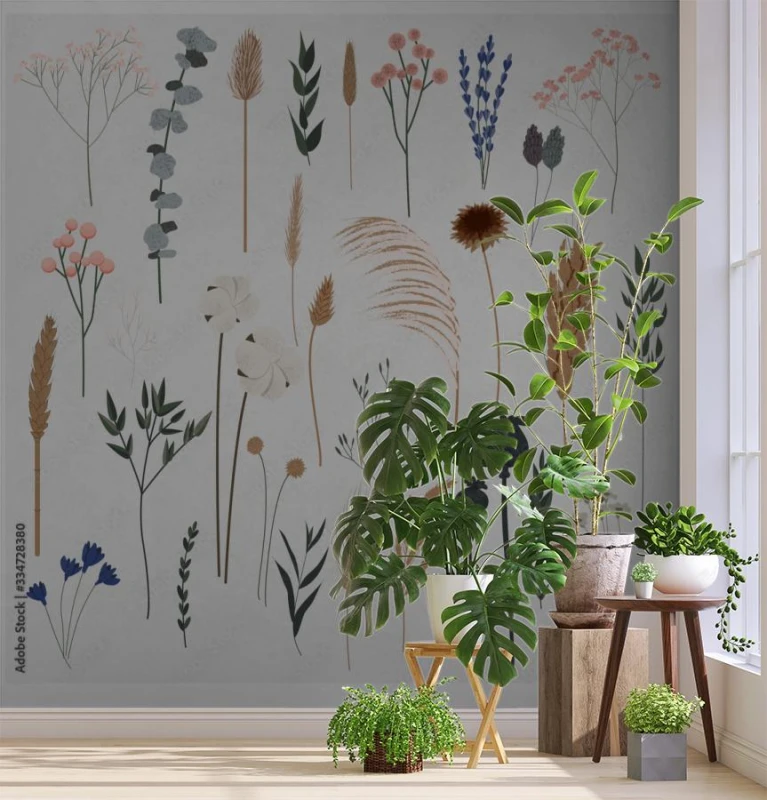 fototapeta rosliny boho piekne recznie rysowane