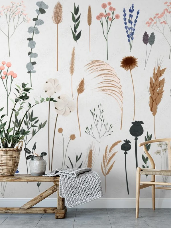 fototapeta rosliny boho piekne recznie rysowane