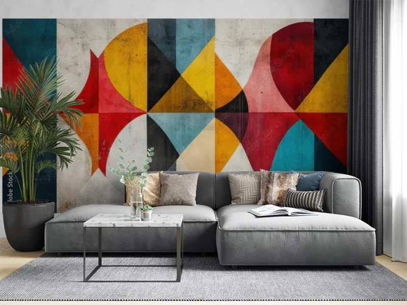 fototapeta fototapeta geometryczna bauhaus na tle betonu