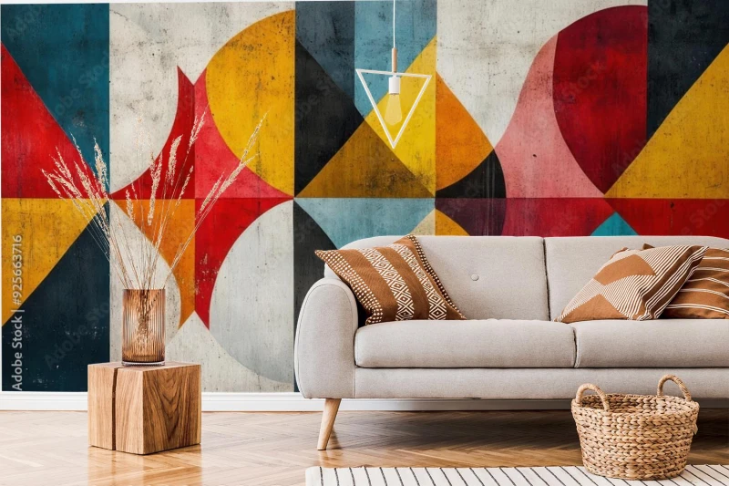 fototapeta fototapeta geometryczna bauhaus na tle betonu