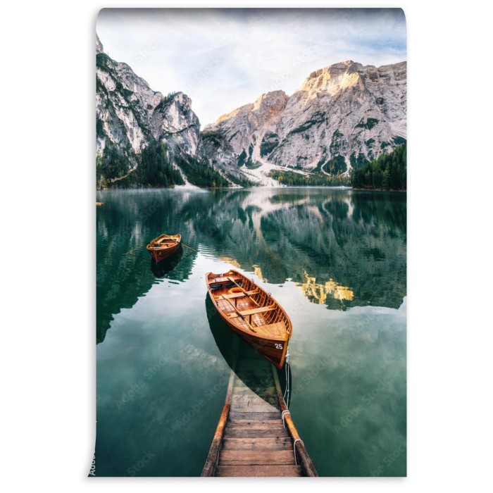 fototapeta lodzie i konstrukcja poslizgowa w jeziorze b