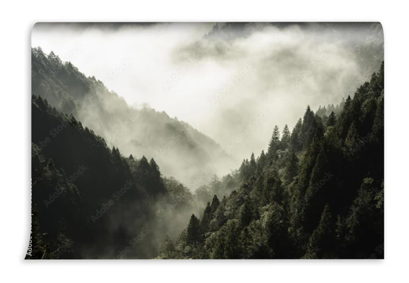 fototapeta wysoka gora we mgle i chmurze
