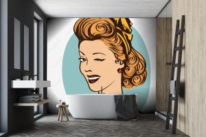 fototapeta mrugac mlodej kobiety w retro ubraniach o