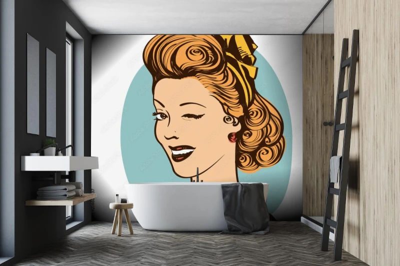 fototapeta mrugac mlodej kobiety w retro ubraniach o