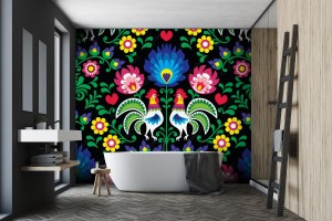 fototapeta wzor polskiej sztuki ludowej z kogutami wzory