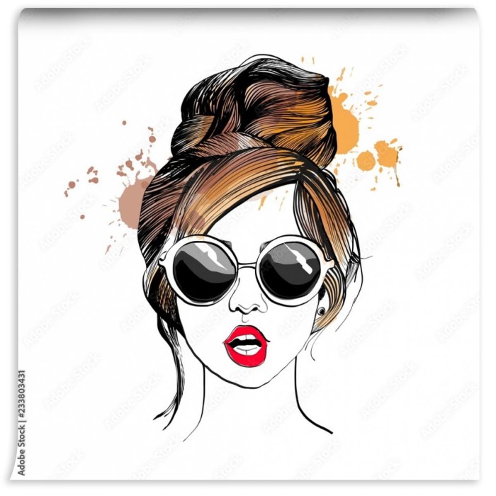 fototapeta stylowa dziewczyna w okularach ilustracja moda