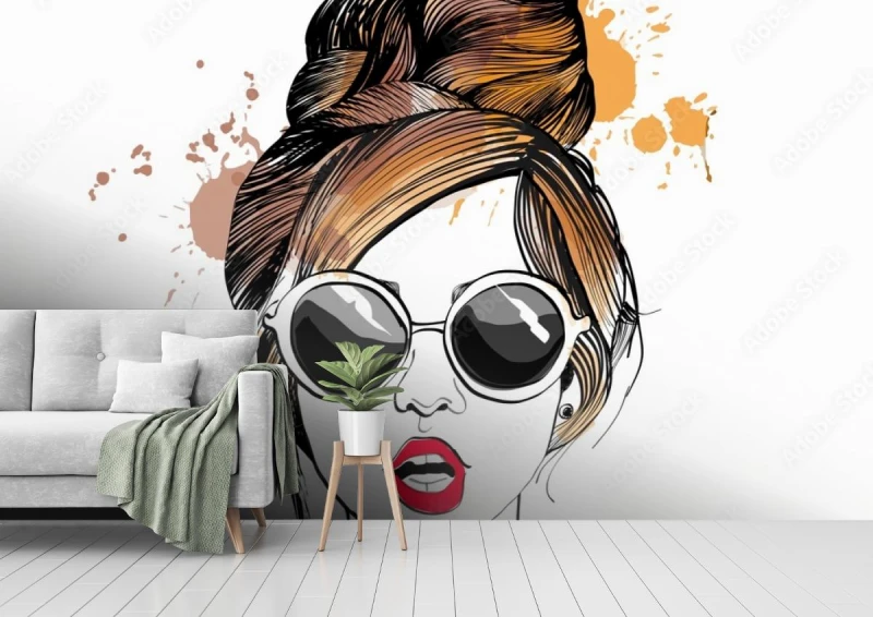 fototapeta stylowa dziewczyna w okularach ilustracja moda