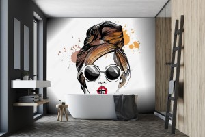 fototapeta stylowa dziewczyna w okularach ilustracja moda
