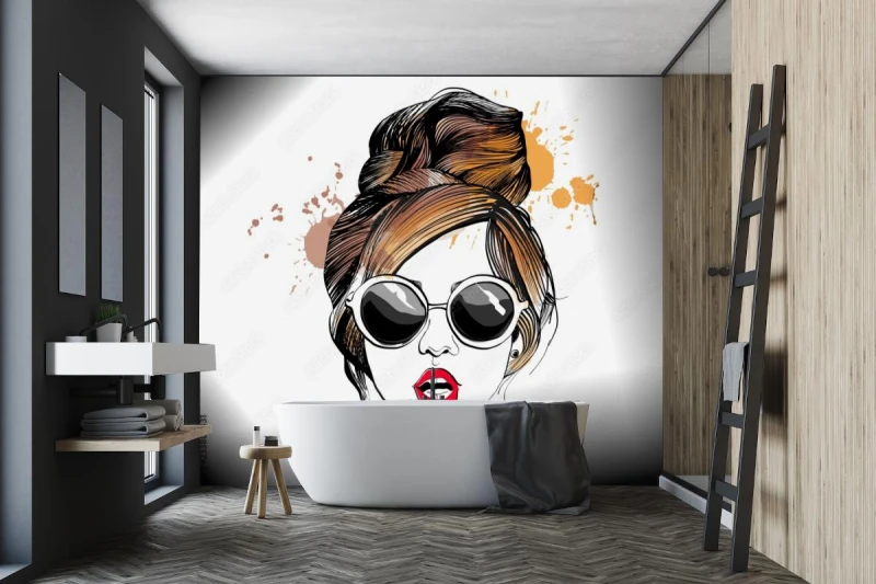 fototapeta stylowa dziewczyna w okularach ilustracja moda