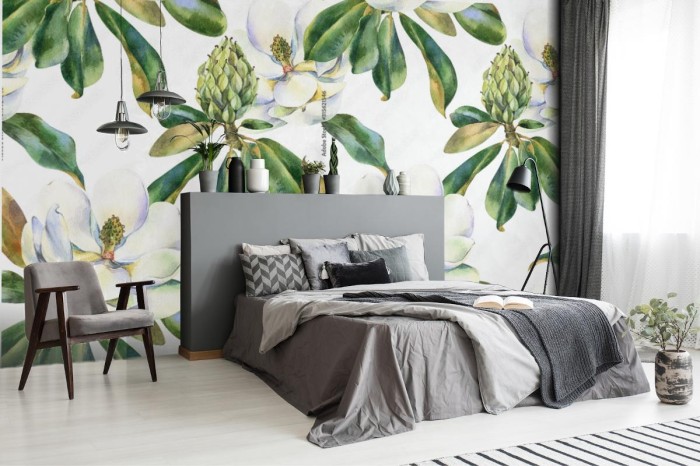 fototapeta akwarela bezszwowe wzor z bialej magnolii