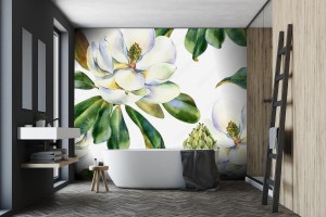 fototapeta akwarela bezszwowe wzor z bialej magnolii