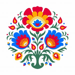tapeta okrągły wzór kwiatów ludowych