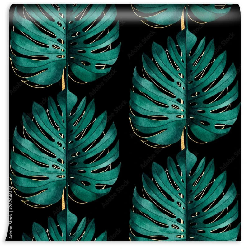 fototapeta lisc monstera zielony zloty