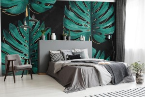 fototapeta lisc monstera zielony zloty