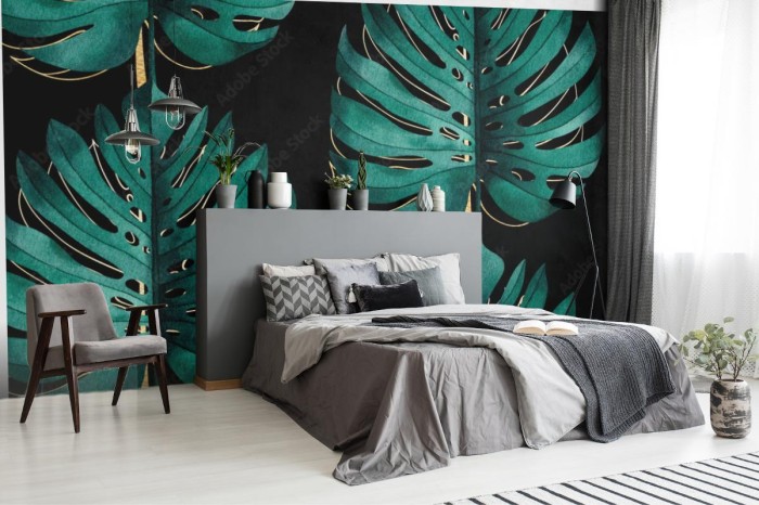 fototapeta lisc monstera zielony zloty