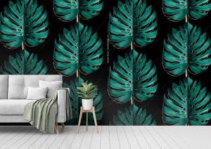 fototapeta lisc monstera zielony zloty