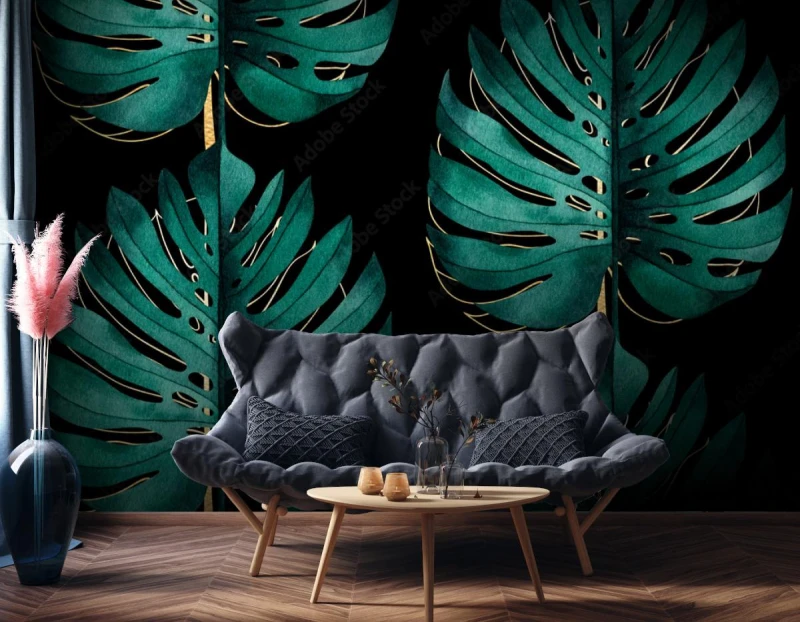 fototapeta lisc monstera zielony zloty