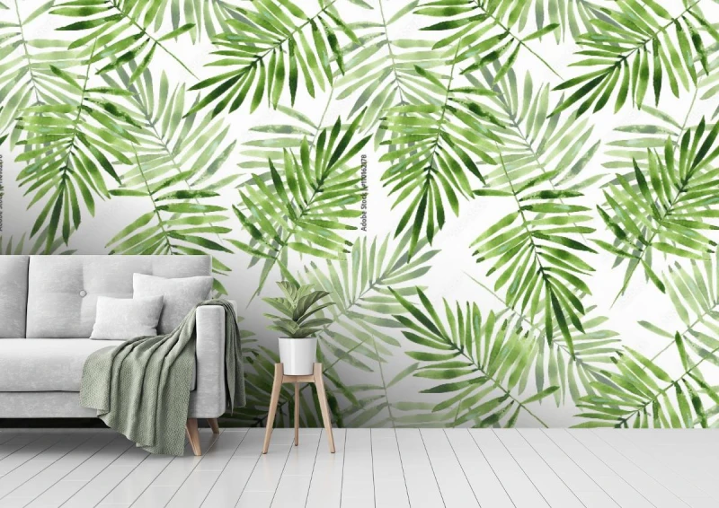 fototapeta liscie palmowe jasnozielone