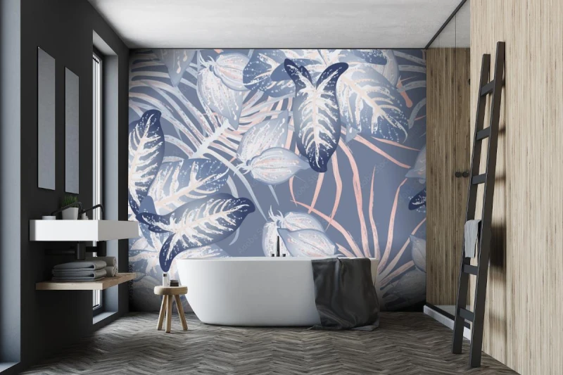 fototapeta liscie w odcieniach niebieskich