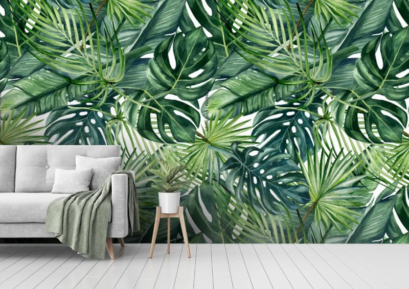 fototapeta monstera bananowiec i palmy zielone