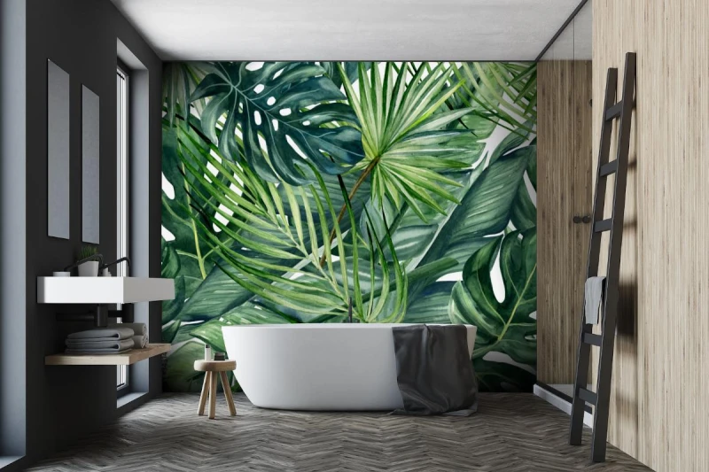 fototapeta monstera bananowiec i palmy zielone