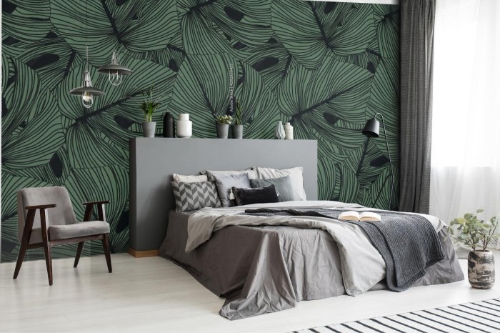 fototapeta monstera pozostawia wzor na czarno