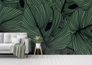fototapeta monstera pozostawia wzor na czarno
