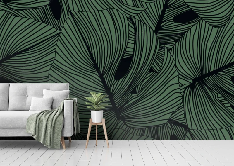 fototapeta monstera pozostawia wzor na czarno