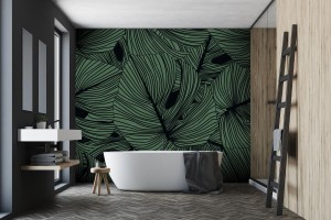 fototapeta monstera pozostawia wzor na czarno
