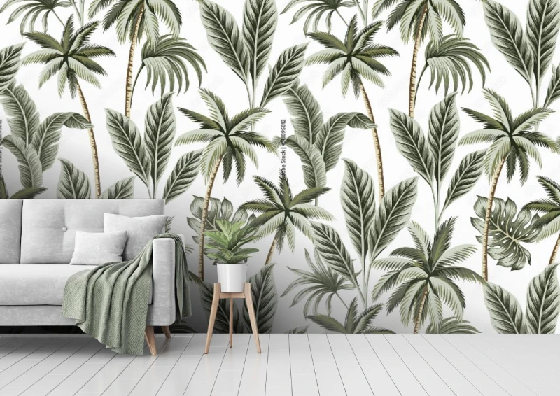 fototapeta palmy kolor khaki styl retro