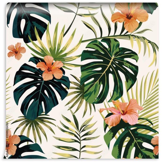 fototapeta rosliny tropikalne pozostawia kwiaty hibiskusa